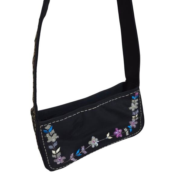 Vtg Y2K Embroidered Beaded PVC Arm Purse Floral Tulip - Picture 2 of 14